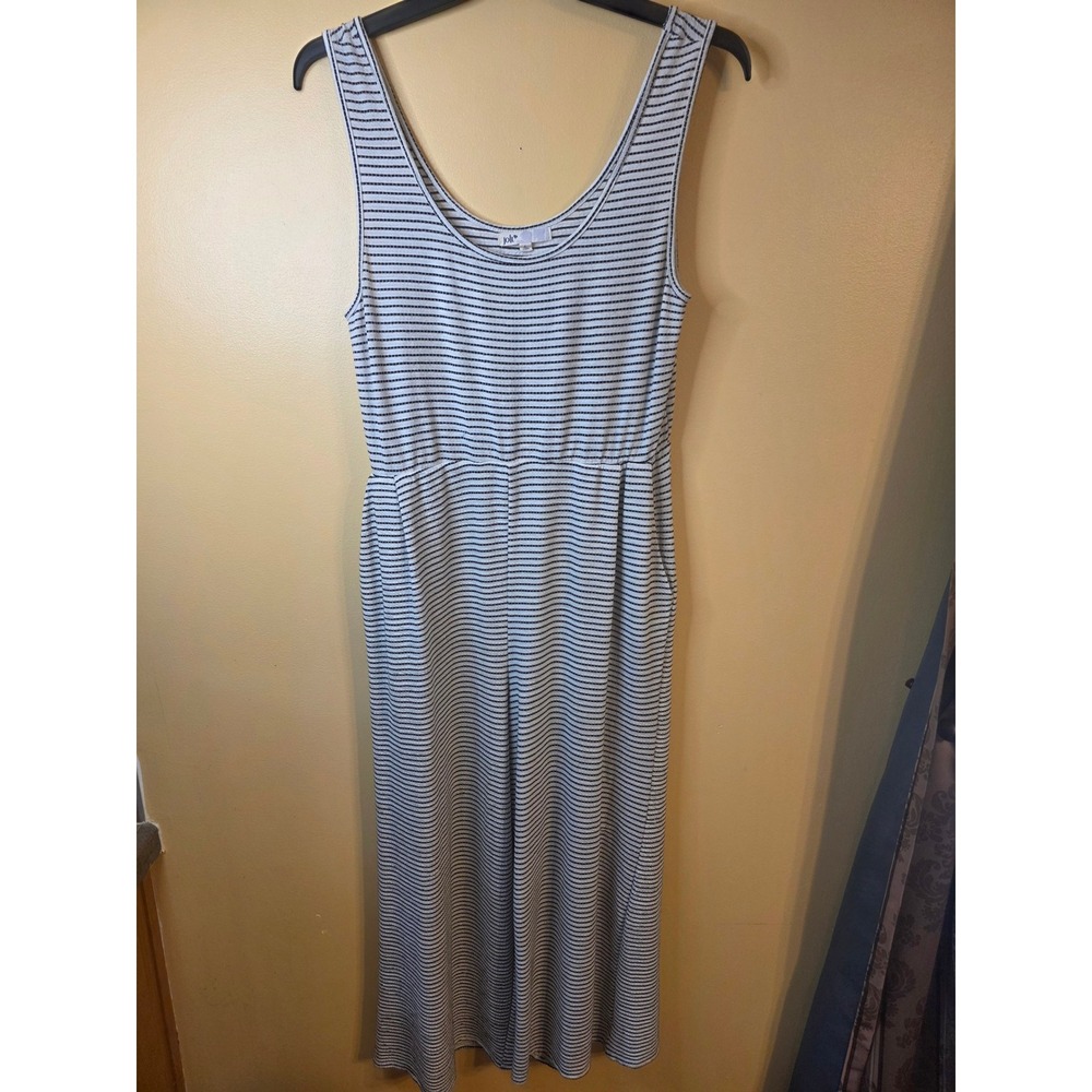 Jolt Womens Black White Striped Sleeveless Wide Leg Jumpsuit Size Large Pockets